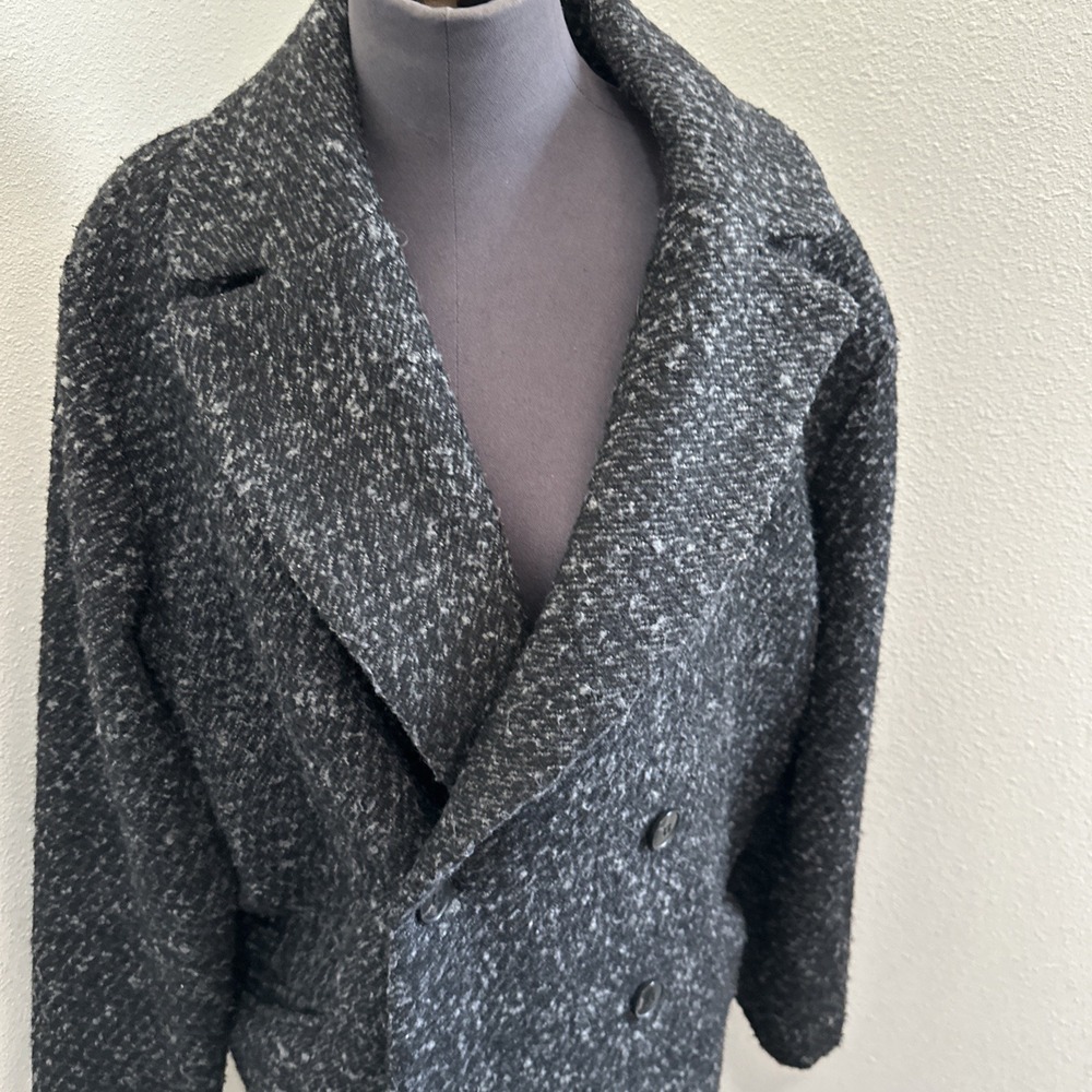 Mango Mng Buttoned Wool Blend Coat Herringbone Black Lined Sz M View 3